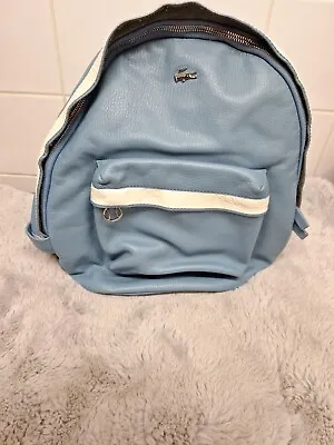 LACOSTE Blue Cow Leather Backpack Medium Sized Pre Owned See Pictures • £35