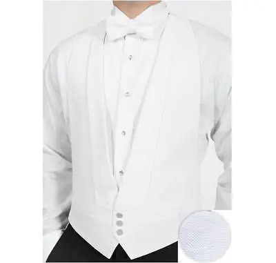 White Cotton Pique Tuxedo Openback(backless) Vest With White Pique BowTie • $29.99