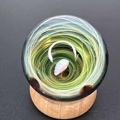 Handmade Contemporary Art Glass Marble 1.59  Swirly Fume Vortex + Opal Chunk MIB • $134.99