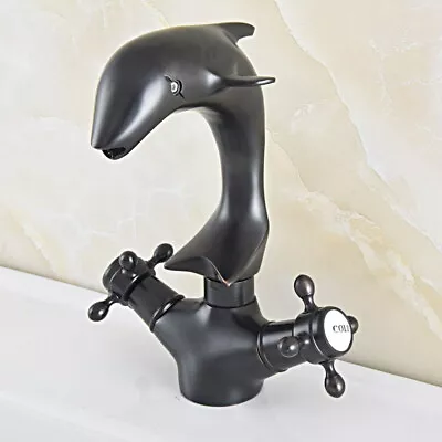 Black Oil Rubbed Brass Dolphin Shape Bathroom Kitchen Bar Sink Faucet Tap Ssf847 • $65.99