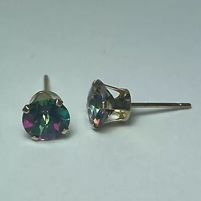 Mystic Topaz 6mm Round 14kt Yellow Gold Stud Earrings • $69.50