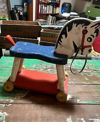 Vintage Children’s Wood Riding Horse On Wheels • $74