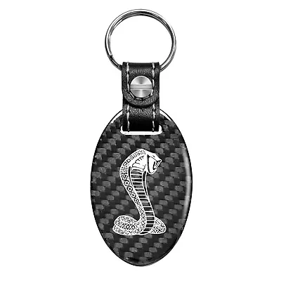 Ford Mustang Cobra Real Carbon Fiber Oval Shape Black Leather Strap Key Chain • $26.99