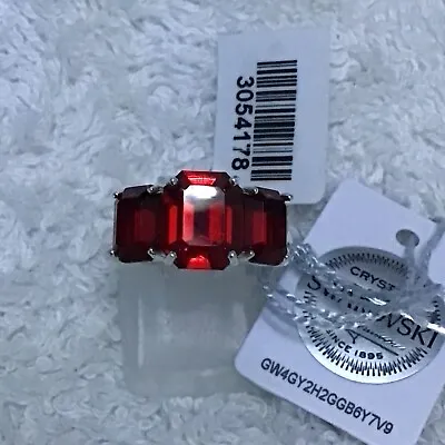 TJC 925 Sterling Silver  Swarovski Ruby Crystals Ring New Size N 8111* • £15.50