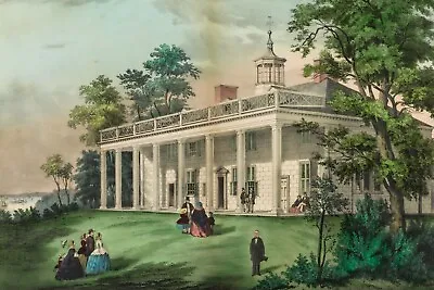 The Home Of Washington Mount Vernon Va By Currier And Ives + Ships Free • $53.10