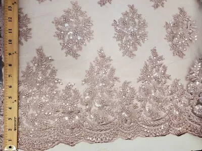 Scalloped Edge Floral Embroidered Sequin Lace- 52  Wide- Bridal/Dress/Runner • $14.99
