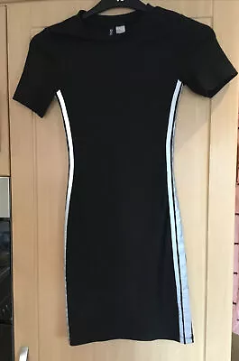 £3.50 • Buy H&M Divided Dress Womens XS Bodycon Short Sleeve Black With Grey Stripe