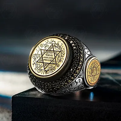 925 Sterling Silver Seal Of Solomon Turkish Men's Ring • $79.90