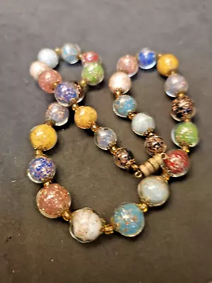 Vintage Murano Glass Necklace Avventurina Gold Flecks Multi Color Beads • $99