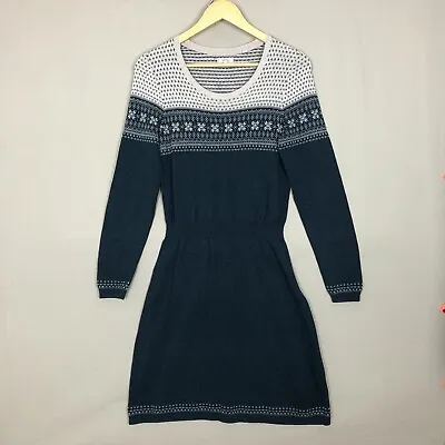 Fat Face Jumper Dress Womens UK 8 Green Fair Isle Cotton Nordic Winter Scandi • £31.28