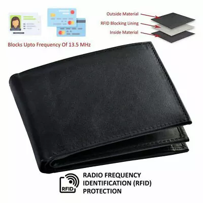 Mens Genuine Leather Wallet RFID Safe Credit ID Card Holder Coin Pocket UK Stock • £4.99