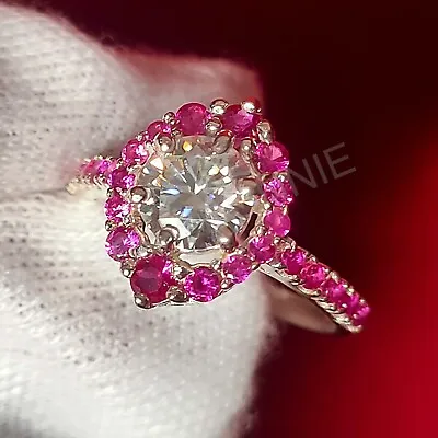 £16.39 • Buy 1Ct Certified Off White Diamond Solitaire Ring 925 Silver With Pink Accents