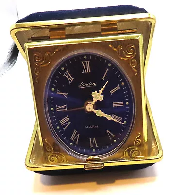 Vintage Linden Travel Alarm Clock Blue Face Blue Velvet Exterior Case MCM • $10