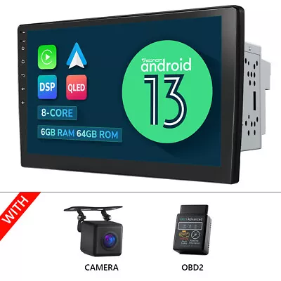 CAM+OBD+10.1  2 DIN 8-Core Android 13 Tablet Car Stereo GPS Sat Navi CarPlay DSP • $299.89