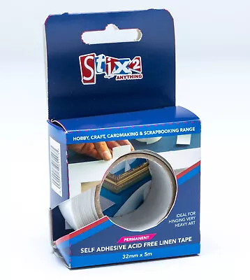 Stix2 Self Adhesive Linen Tape 5 Metres Permanent Acid Free Framing Roll 56962 • £8.45