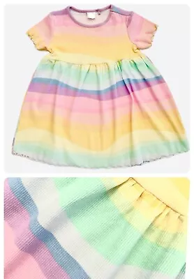 Girls NXT Ribbed Dress Baby Pink Blue Yellow Summer Rainbow Pastel Ombre Rib NEW • £5.95