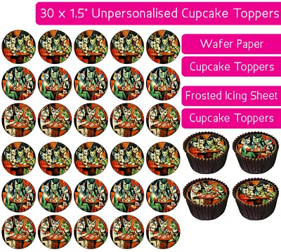 30 Cats Playing Cards Edible Wafer & Icing Cupcakes Toppers Decor Bday Party Pet • £4.50