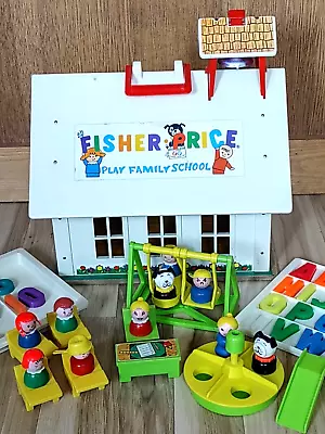 Fisher Price Play Family School 1971 W 10 Wood People #923 & Playground 4 Desks • $75