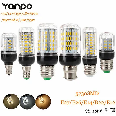 E27 E14 B22 LED Corn Light Bulbs 5730 SMD 9W 12W 15W 20W 25W 30W 35W White Lamp • £1.80