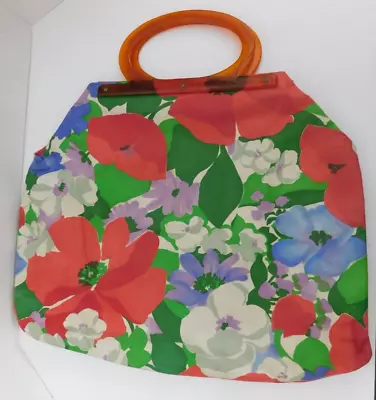 Vintage Handbag Sewing Knitting Bag Hard Plastic Handles Floral Purse • $19.99