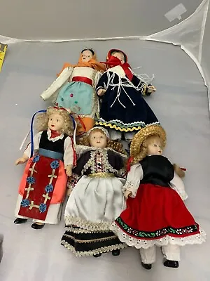 Porcelain Dolls Of The World Collection 5 National Costumes Countries Vintage • £18.17