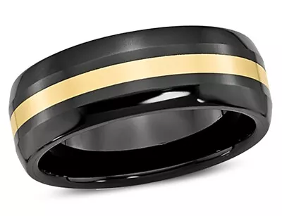 Mens Ceramic Wedding Band Ring 8 Mm With 14K Gold Inlay • $322.99