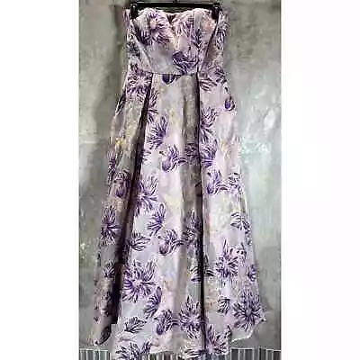 SPEECHLESS Women's Violet/Gold Metallic Jacquard Floral Strapless Maxi Gown SZ15 • £37.05