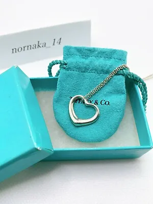 MINT Tiffany & Co Sterling Silver Elsa Peretti Open Heart 22mm Necklace With Box • $93.49
