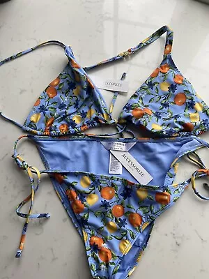 BNWT Triangle Tie Side Bikini Set Blue Fruit Print Size 12/14 Accessorize • £2.04