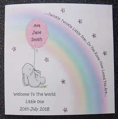 Handmade Personalised New Baby Card Rainbow Bunny Welcome Baby/premature Baby • £3.99