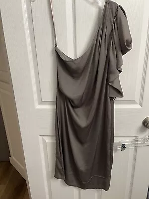 Bcbg Maxazria Dress One Shoulder Pewter Silver Color Size Medium NWT • $24.99