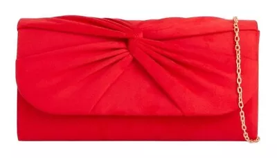 Women's Ladies Pleated Suede Evening Clutch Bag Wedding Party Prom Handbag Purse • £13.49