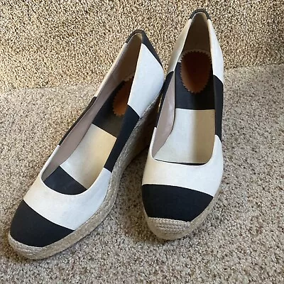 J. Crew Seville Women's Beige & Black Closed Toe Canvas Espadrille Shoes Sz 9 • $34.99