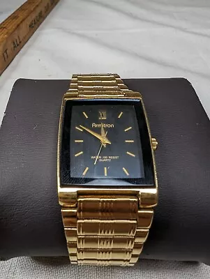 Armitron Watch Men Gold Tone Stainless Steel Black Dial Quartz 20/1576 • $31.99