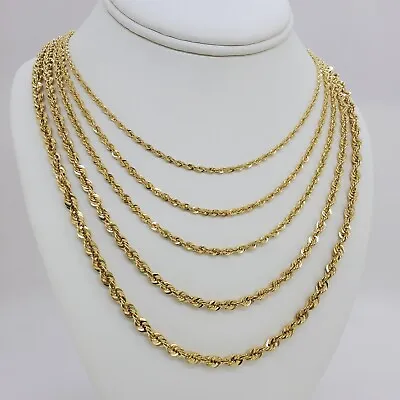 $56.99 • Buy 10K Yellow Gold 1.5mm-4mm Laser Diamond Cut Rope Chain Necklace 16 - 30 
