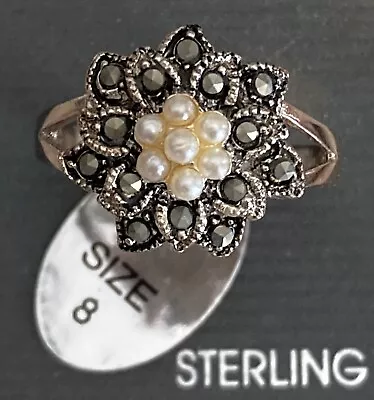 NEW Marsala Sterling Silver Marcasite Flower Ring Size 8.0 • $19