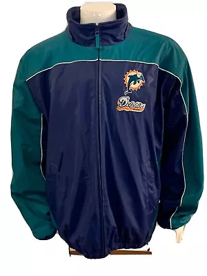 Vtg Nfl Miami Dolphins Fullzip Ls Sideline Jacket Nvy/teal Mens Xl Clean Vg • $39