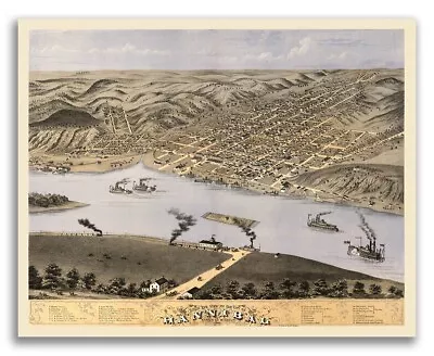 $22.95 • Buy 1869 Hannibal Missouri Vintage Old Panoramic City Map - 24x30