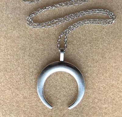 Horned Crescent Moon Pendant 28  Chain Necklace In Gift Bag - Pagan Celestial • £4.75
