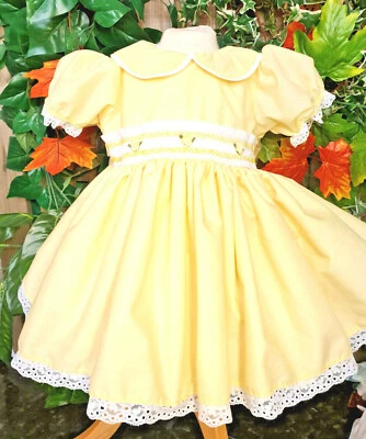 £27.99 • Buy DREAM 0-8 Years BABY GIRLS Easter Traditional Smocked Lemon  Twirly Dress 