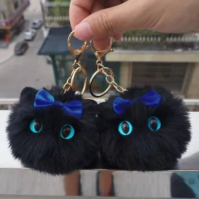 Cute Bowknot Plush Cat Keyring Keychain Pom Pom Ball Pendant Bag Charm Gift • $3.96