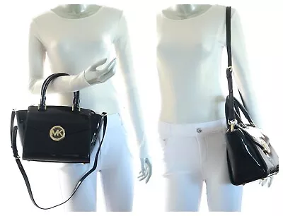 Michael Kors Hudson Medium Leather Satchel Shoulder Bag Black NWT$368.00 • $148