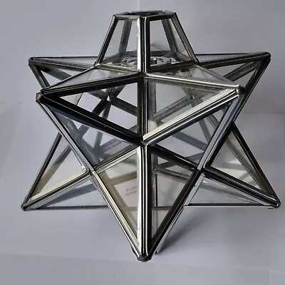 Silver Star Glass Ceiling Leaded Lantern Pendant Light Fitting Lamp Shade MINT! • £25