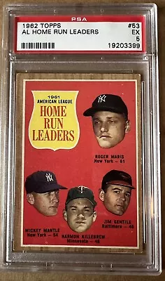 1962 Topps #53 1961 Home Run Leaders PSA 5 Maris Mantle Killebrew • $51