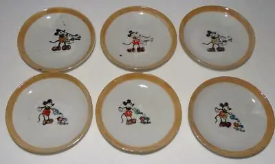 EX DISNEY 1930's 6 PIECE  MICKEY MOUSE CHINA TEA SET  3 1/4 DIAMETER SAUCERS • $33.99