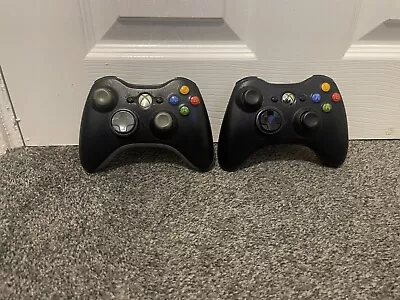 2 Microsoft Xbox 360 Wireless Official Black Controller Working NO BATTERY PACK • £12.99