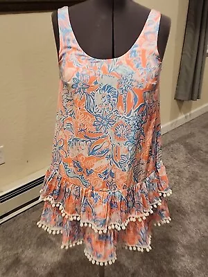 NWT Lilly Pulitzer Summer Siren Pink Blue Natashia Ruffle Pom Pom Dress M  • $40