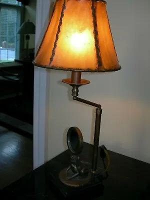 Maitland Smith Antique Brass Frog Holding Mirror Office Desk Table Lamp • $349