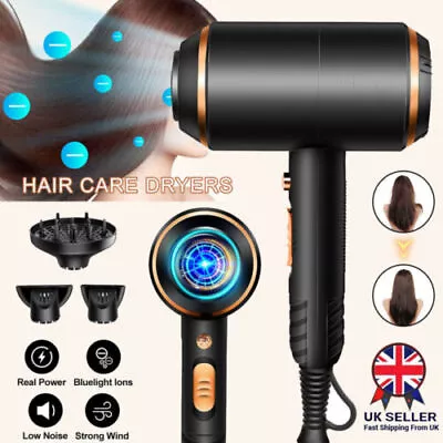 Professional Hair Dryer Nozzle Low Noise 4000W Ionic Blow Dryer With Diffuser UK • £16.35