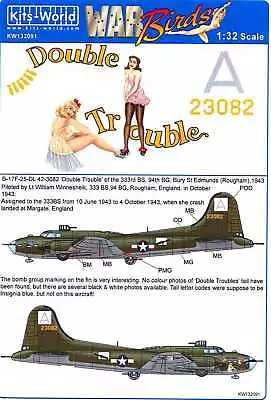 Kits World Decals 1/32 BOEING B-17F FLYING FORTRESS Double Trouble • $12.99